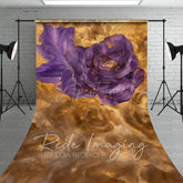 Aperturee - Aperturee Gold Purple Abstract Floral Sweep Photo Backdrop